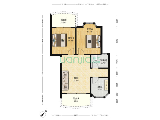 天湖居 2室1厅1卫 79平方