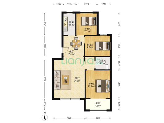 格林小镇 3室2厅1卫 92平方