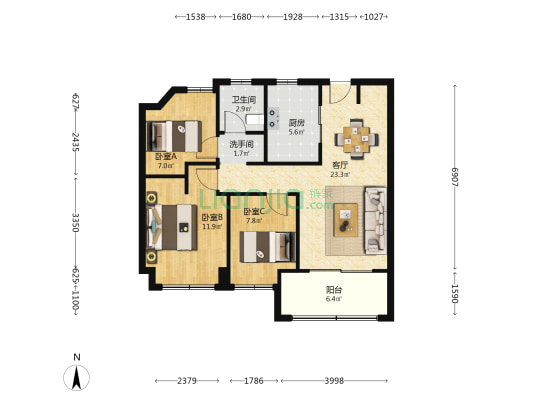中骏璟荟 3室1厅2卫 89平方