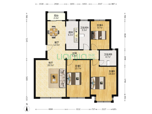 中盛家园 3室2厅2卫 131平方