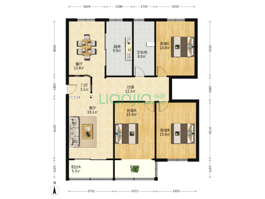碧霞苑 3室2厅1卫 157平方