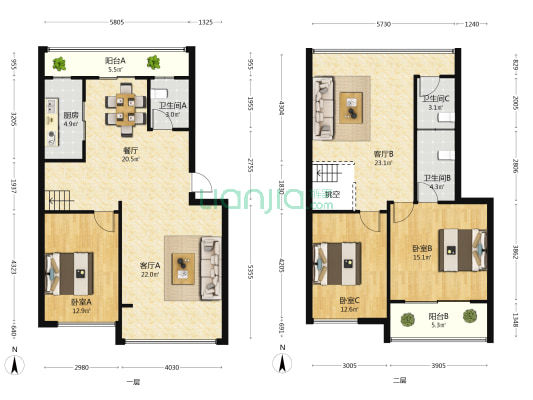 景园小区 3室3厅3卫 149平方
