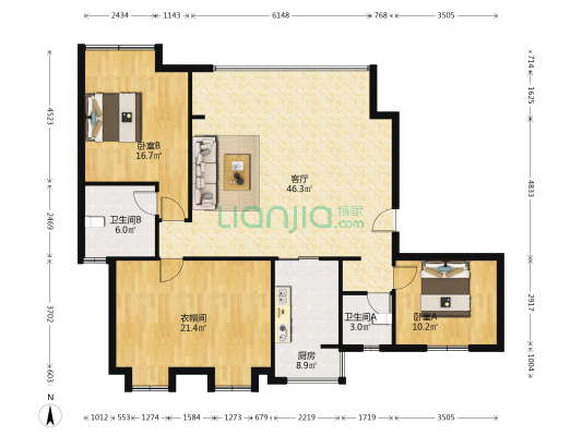 金科集美学府 2室1厅2卫 133平方