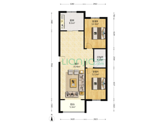 黄金1号公馆 2室1厅1卫 110平方