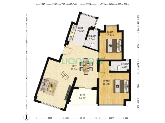 雍翠华府 2室1厅2卫 116平方
