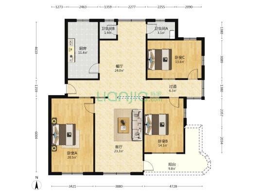 南涌大街 3室2厅2卫 140平方