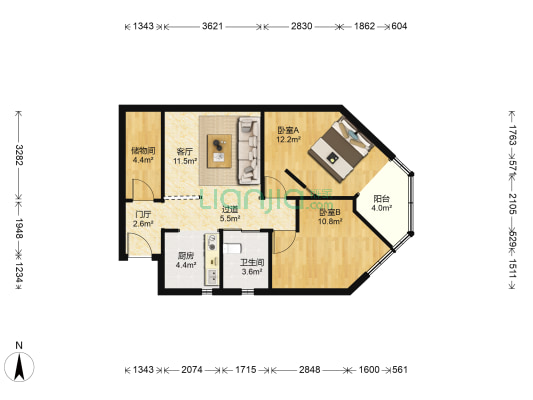 金昌大厦 2室1厅1卫 83平方