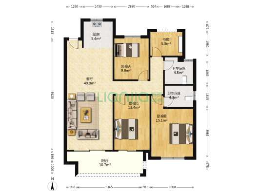 奥克斯·姑溪锦域 4室1厅2卫 127平方