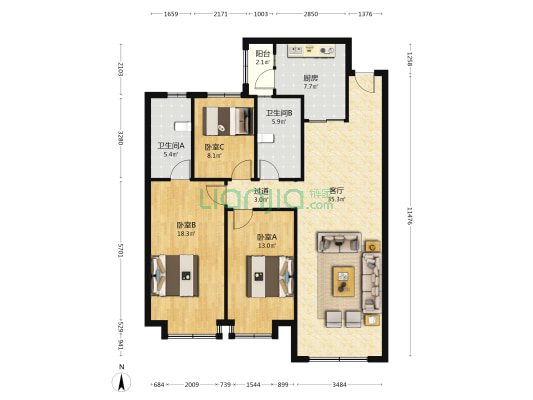 半岛天境 3室1厅2卫 138平方
