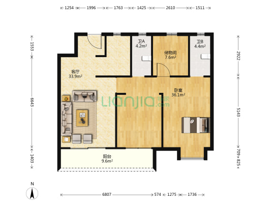 华隆广场 1室1厅2卫 128平方
