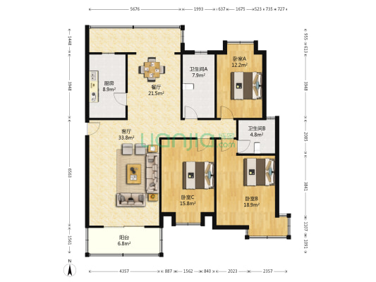 现代城 3室2厅2卫 152平方