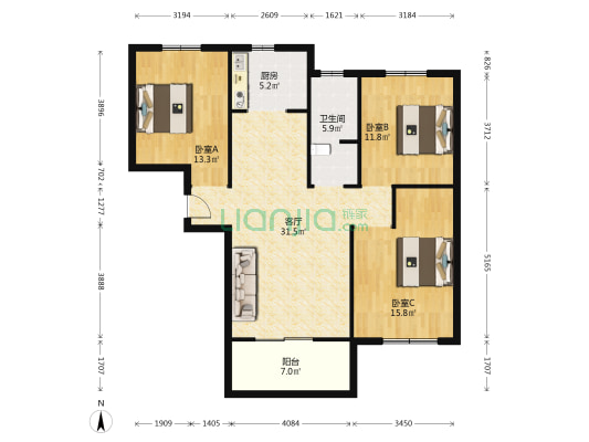 凤凰山社区 3室1厅1卫 119平方