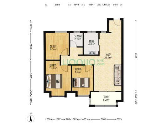新城滨湖云境 3室1厅1卫 97平方