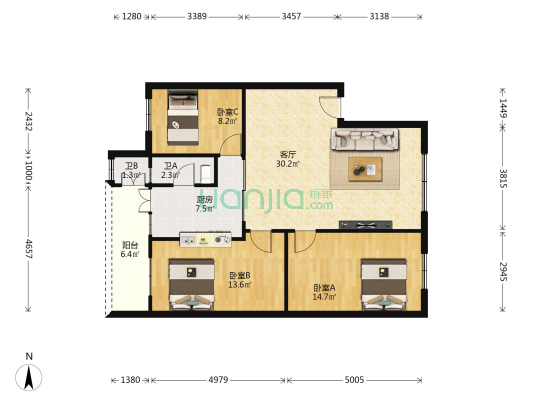 高明康乐楼 3室1厅2卫 98平方