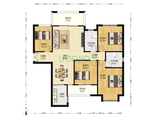 长房东云台 4室1厅2卫 133平方