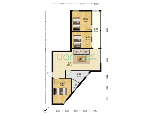 新村路2号 3室1厅1卫 70平方