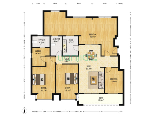 华府瀚景 2室1厅2卫 131平方