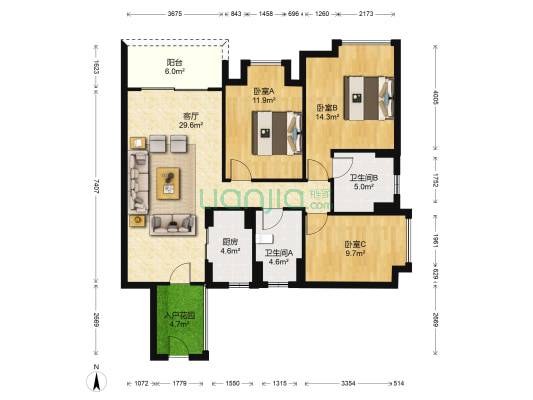 美的御海东郡·天行 3室1厅2卫 106平方
