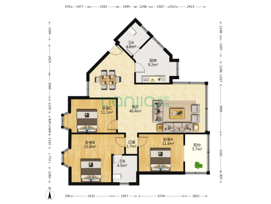 重庆第二师范学院家属楼 3室1厅2卫 122平方