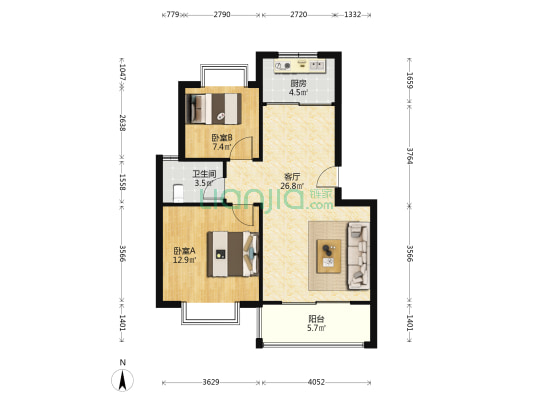鑫泰兰庭 2室1厅1卫 76平方