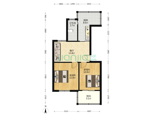 丰县医药公司宿舍 2室1厅1卫 61平方