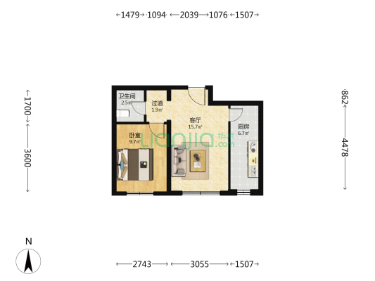雅善园 1室1厅1卫 55平方