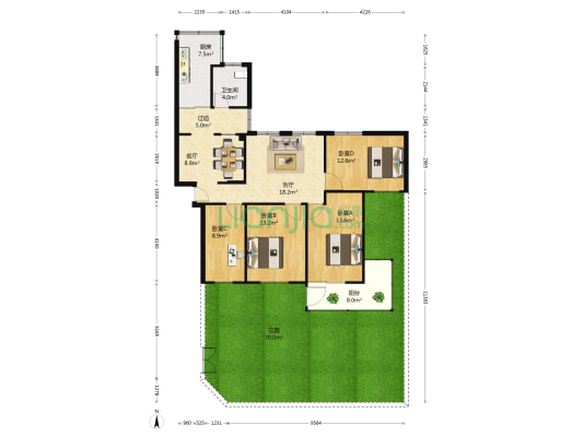 楚天丽园 4室2厅1卫 124平方