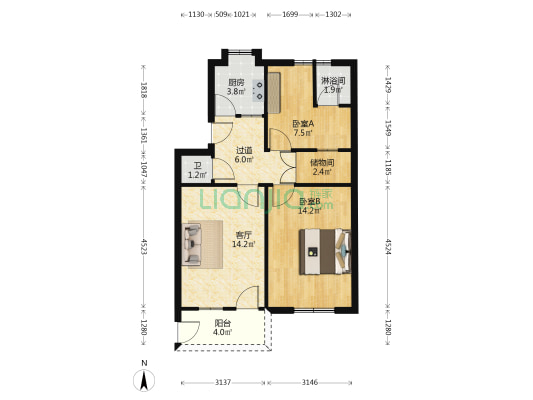 合力家园二村 2室1厅2卫 66平方