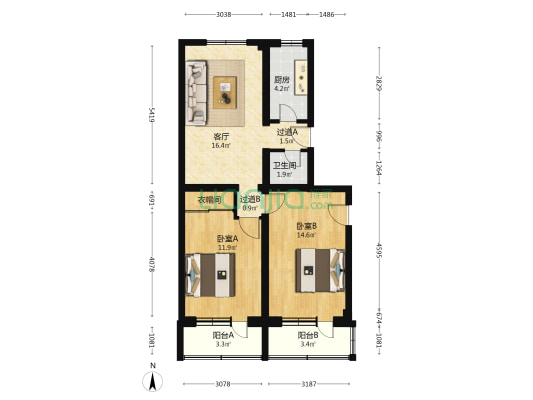 云梯胡同 2室1厅1卫 77平方