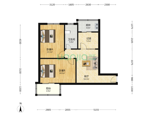 长江中路536号 2室1厅1卫 70平方