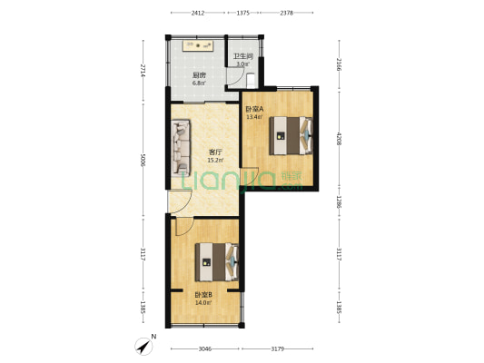 改茶路105号 2室1厅1卫 56平方