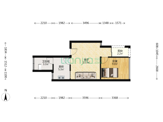 恒盛居 1室1厅1卫 49平方