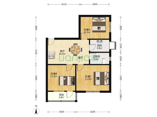 黄河路86号 3室1厅1卫 79平方