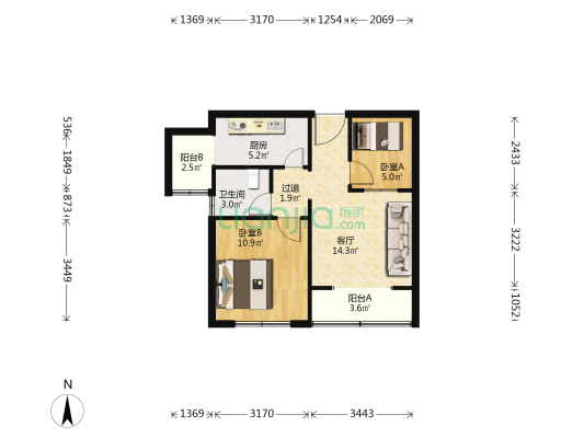 天缘地芳 2室1厅1卫 57平方