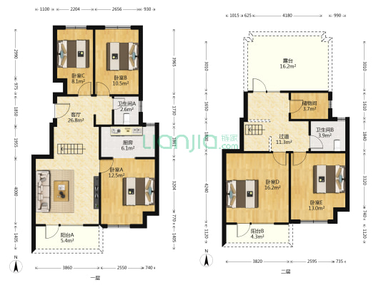 绿地香树花城一期 5室1厅2卫 143平方
