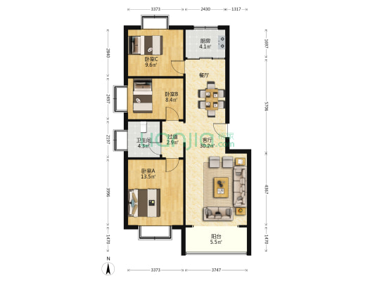 阳光花园B区 3室1厅1卫 100平方