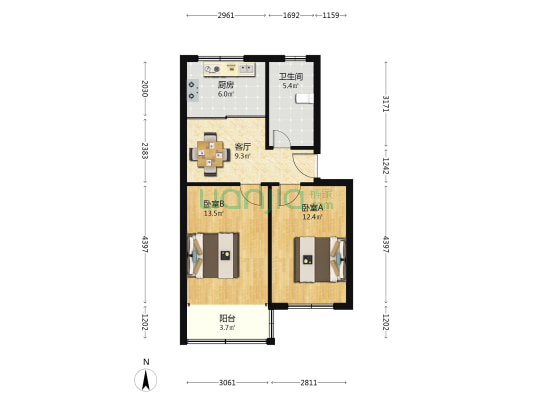 玉盘家园一区 2室1厅1卫 63平方