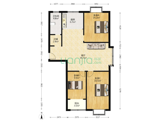 锦江苑 3室1厅1卫 135平方