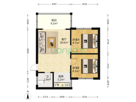 迎奥花园三期 2室1厅1卫 56平方