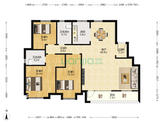 绿地·国科健康科技小镇 3室1厅2卫 89平方