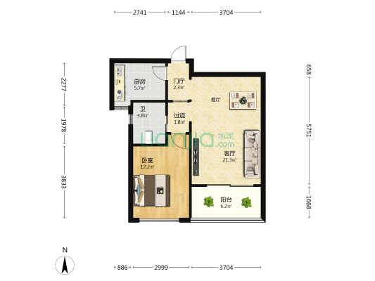海域阳光一期 1室1厅1卫 70平方