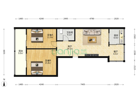 省人口委家属院 2室2厅1卫 95平方