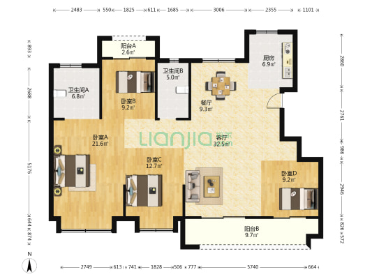 首开龙湖郦城云邸 4室2厅2卫 139平方