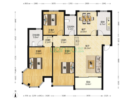 格之林花园 3室2厅2卫 140平方