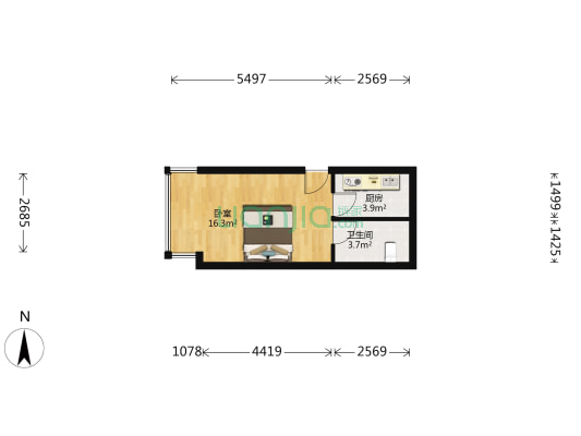 金桥假日丽厦 1室0厅1卫 37平方