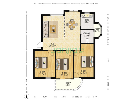 怡园西村 3室1厅1卫 107平方