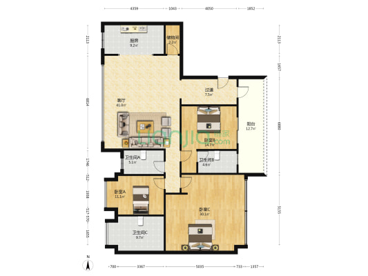 武汉城建雲栖湖岸 3室1厅3卫 177平方