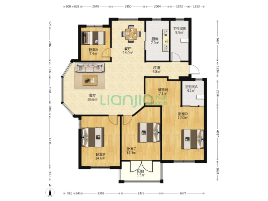 卧龙山水绿都 4室2厅2卫 150平方