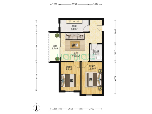 美仁宫大厦 2室1厅1卫 78平方