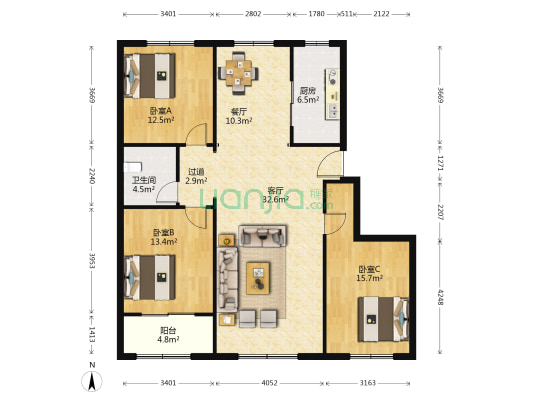 御泉大院 3室2厅1卫 129平方